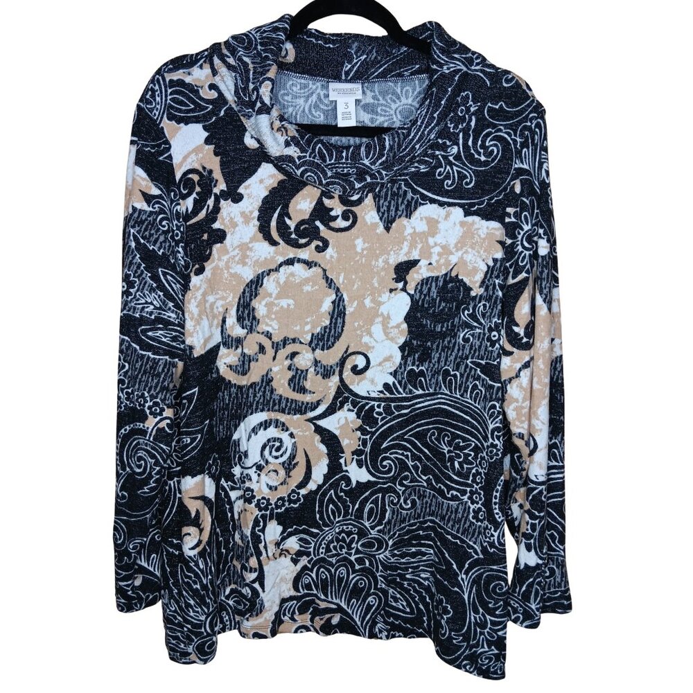 Chico's Cowl Neck Long Sleeve Sweater Print Rayon Blend Paisley